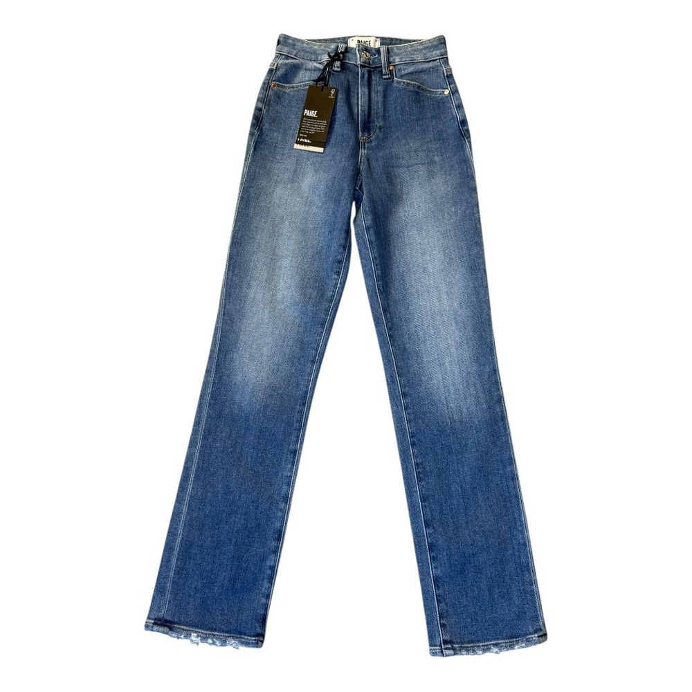 PAIGE Knockout Jolene High Rise Straight Leg Jeans Princess Blue 00 Flaunt Denim